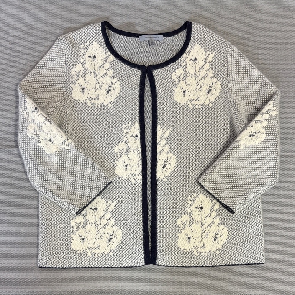 Classiques Entier Black and Cream sz L alpaca mohair blend 3/4 sleeve Cardigan